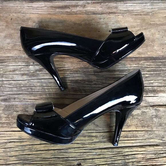 Nine West Dandra Black Patent Peep Toe Pump Heel 9 - Picture 3 of 8